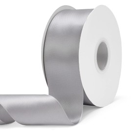 Ewaymado Cinta de satén de doble cara de color sólido gris plateado de 5 cm x 50 yardas, cintas de tela perfectas para decoración de bodas y fiestas, envoltura de regalos, costura, manualidades