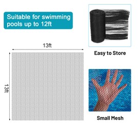 Therwen Pool Leaf Net Cover Above Ground Pool Winter Mesh Cover with 12 Pcs Swimming Pool Cover Clips for Above Ground Pool, Keeps Leaves Out of Your Pool, Black (Fit for 12')
