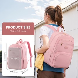 LOVEVOOK Travel Laptop Backpack for Women, Waterproof Work Backpack Fits 15.6 Inch Laptop, Large Computer Backpack for College, Pink