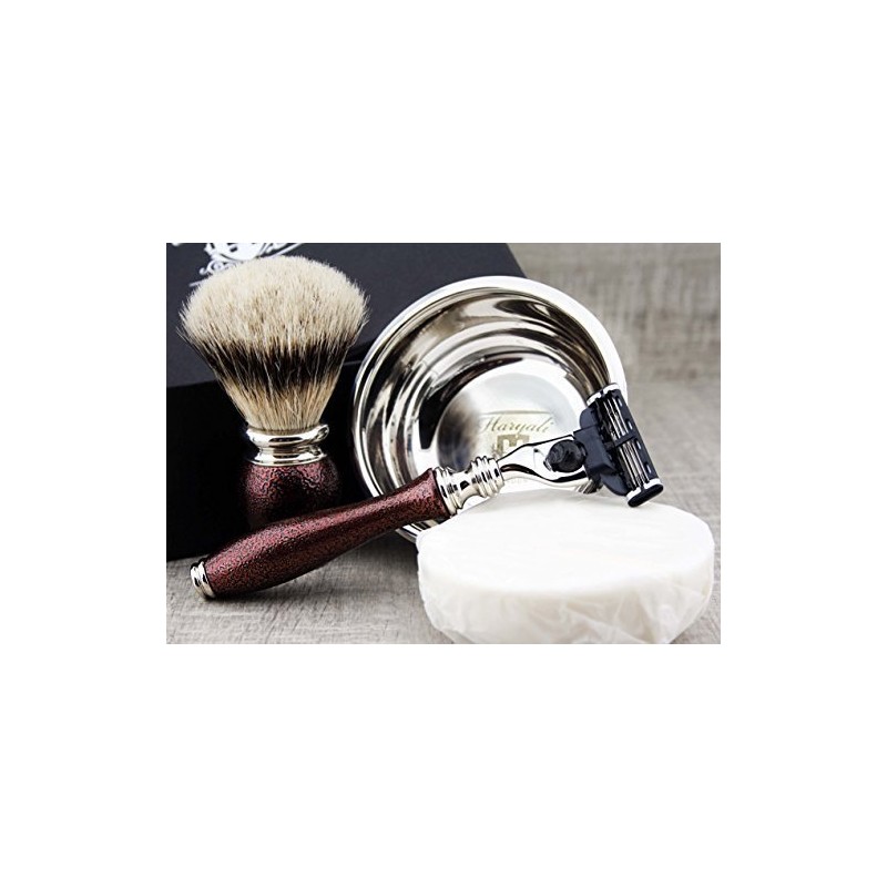 Haryali Maroon Antique Men's Shaving Set with Triple Edge Razor,