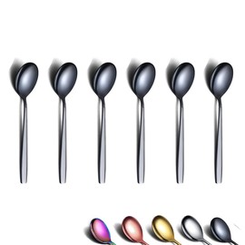 Berglander Black Teaspoon 16 cm Set of 6 Stainless Steel Titanium Shiny Black Coating Teaspoon Cutlery Teaspoon Small Dessert Spoon Teaspoon Dishwasher Safe