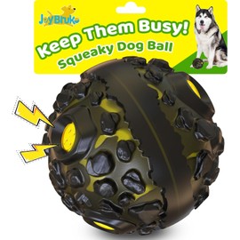 Dog Ball for Aggressive Chewers – Interactive Squeaky Dog Toy Ball, Durable Rubber Chew Toy for Small, Medium & Large Breeds – Keeps Pets Busy, As Seen on TV, Black & Yellow