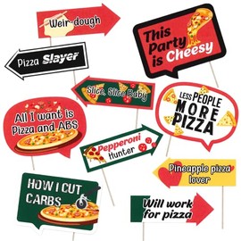 Pizza Party Photo Booth Props - All I Want is Pizza Themed Party Decorations - Funny Photography Supplies - Selfie Props with Sticks - 10pcs