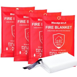 Hoapavi 4 Pack Emergency Fire Blanket for Home and Kitchen, 40” x 40" Fire Safety Blanket Extinguisher. Also Suitable for Fireplace, Picnic, Car, and Warehouse as a Fiberglass Flame-Resistant Blanket