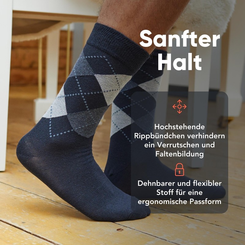 FM London Herren (12er-Pack) Smart Mens Socks, Schwarz (Argyle), 39-46