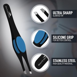 BEAUTÉ DÉCHAÎNÉE Professional Tweezers for Women, Men Wide Grip Slant Tip Premium Tweezers Set 2 Pieces Stainless Steel Eyebrow Tweezers for Ingrown Hair Removal & Plucking