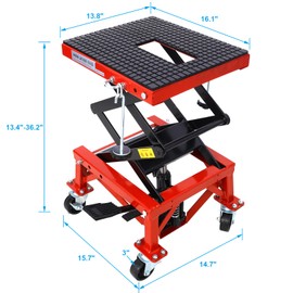300 Lbs Hydraulic Motorcycle Scissor Jack Lift Foot Step with 4 Wheels Jack Stand Portable Lift Table Heavy Duty Hydraulic Motorcycle Lift Table Adjustable Lift Jack Stand for Small Dirt Bikes