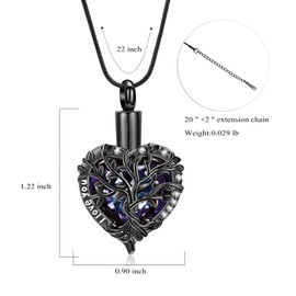 AIWENXI Tree of Life Cremation Jewellery for Ashes Heart Shape Ash Necklaces for Men Women Love A Keepsake Gifts Memorial Urn Ash Pendant Jewellery - I Love You, Stainless Steel