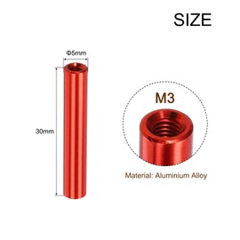sourcing map Round Aluminium Standoff Column Spacer,Standoffs Round Spacers M3x30mm,Spacers Assortment Kit for RC Airplane,FPV Quadcopter,CNC,Red,Pack of 12