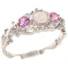 925 Sterling Silver Real Genuine Opal and Pink Tourmaline Womens