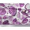 Soimoi Purple Moss Georgette Fabric Monstera Leaf & Floral Print