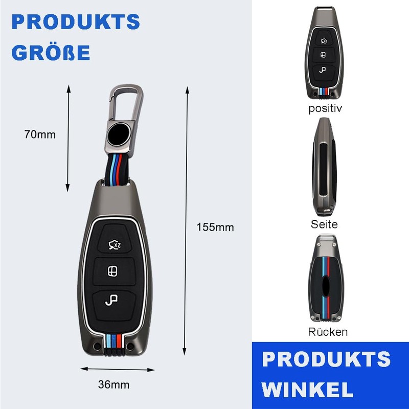 Car Key Case for Ford, 3 buttons black