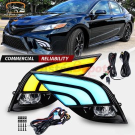 AstraDepot For 2018 2019 2020 Toyota Camry SE XSE Sedan LED DRL Fog Light Kit w/Turn Signal