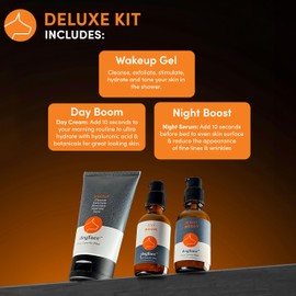 Dogface Men's Skincare Set Wakeup Gel Daily Face Wash to Exfoliate, Hydrate & Tone Skin, Day Boom Moisturizer, Night Boost Night Cream Retinol Serum