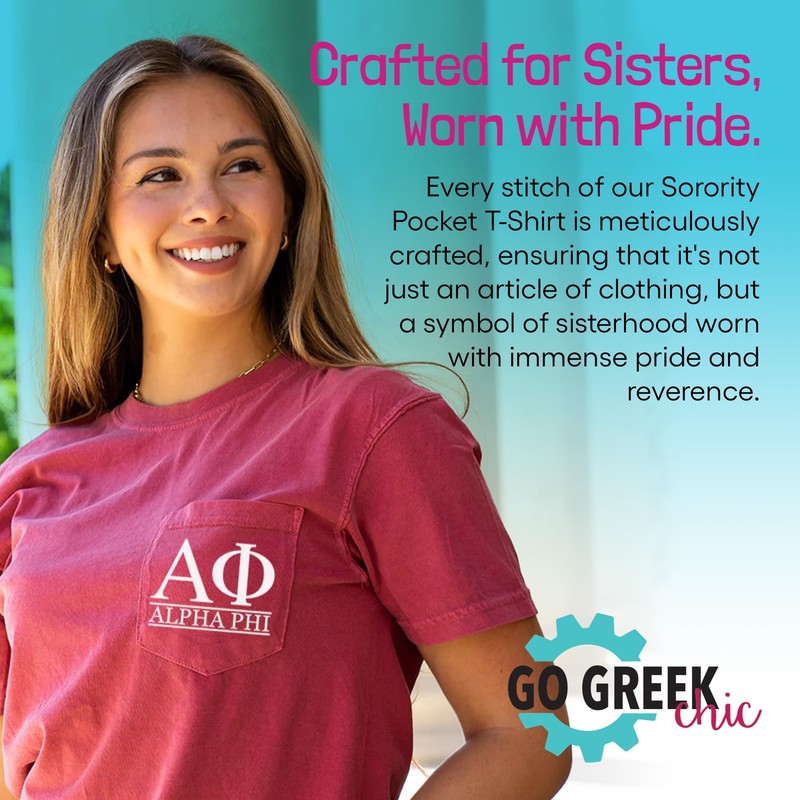 Go Greek Chic Gamma Phi Beta Script Letters Pocket Tee