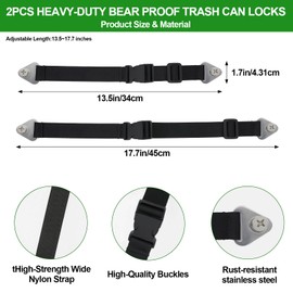 Eikovia 2PCS Heavy-Duty Bear Proof Trash Can Locks, Trash Can Locks for Animal-Proof, for Raccoons for Outdoor Bins, Secure Locking Buckle Against Wildlife,Raccoons,Bears
