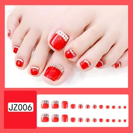 FIEONCIY Press on Toenails with Designs Acrylic Fake Nails for Toe Artificial False Nails with Charms Glue on Toe Nails for Spring Summer Stick on Toenails for Women Girls(JZ006)