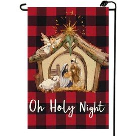 Oh Holy Night Jesus Nativity Christmas Garden Flag 12x18 Inch Double Sided Winter Christian Buffalo Plaid Small Flags Farmhouse Outside Decoration For Yard SD24