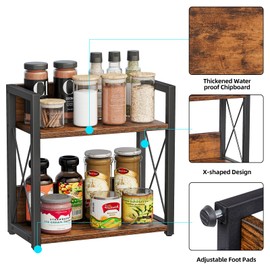 Giikin Counter Shelf Organizer, 2 Tier Kitchen Spice Rack for Countertop, Wood Coffee Counter Organizer for Home (Rustic Brown, L)