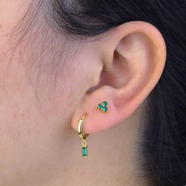 Kakonia 9Pairs 14K Real Gold Plated Hoop Studs Earrings Set for Women Trendy Minimalist Small Hoop Chain Earrings Green Earrings Sets for Multiple Piercing