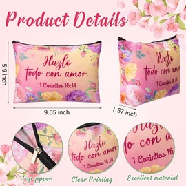Kacctyen Spanish Christian Cosmetic Bags Bulk Mother's Day Church Gifts Spanish Christian Gifts for Women Bible Verse Pencil Pouch Makeup Bag Regalos Religiosos Para Mujer(12 Pcs,Classic Style)