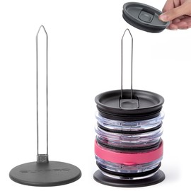 ELYPRO - Revolutionary Tumbler Lid Organizer - Space-Saving Design - Slim Vertical Storage for Up to 10 Lids, Clutter-Free Kitchen Cabinets and Countertops Organization, Metal, Black