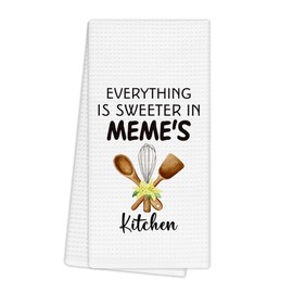 EGBTL Meme Grandma Mother's Day Kitchen Towels, Grandma Gifts from Grandkids Dishcloths Dish Tea Towel, Everything is Sweeter in Meme's Kitchen Decorative Hand Towels 16x24 Inches
