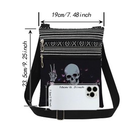 XiaoGalaee Gothic Skeleton Print Women Crossbody Bag - V Gesture Butterfly Design Men Adjustable Shoulder Strap Messenger Bag Birthday Gift Holiday Present​​ for Skull Lover Friend