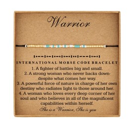 RareLove Warrior Morse Code Beaded Bracelet Strength of a Fighter Secret Message Survivor Jewelry Gift for Her,Waterproof Encouragement Gift,Strength Gift