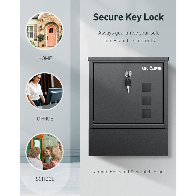 Uniclife Wall Mount Mailbox, Mailboxes for Outside, Large Modern Mail