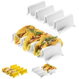 Taco Holders Set of 2, Porcelain Large Taco Tray with Handles, Reusable and Stackable Taco Plates, Perfect for Burritos and Tortillas Holder Handles, Oven & Microwave Safe