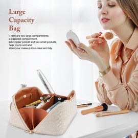 KEYPOWER Large Capacity Glitter Sequin Cosmetic Bag Travel Makeup Bag Sparkly and Shiny Portable Toiletry Bag with Handle for Women (Apricot)