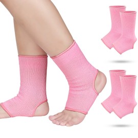 Haysandy 4 Pieces/ 2 Pair Kids Ankle Support Brace Elastic Kids Compression Socks Knitted Ankle Sleeve for Jogging Running Fitness(Pink,10-15 Years)