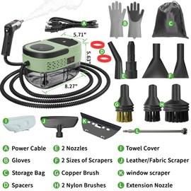 Handheld Steam Cleaner for Home, 2500W High Temperature Pressurized Machine, 1.6L Water Tank, Handle-controlled Steam Output, Portable Cleaning Steamer for Car, Bed Bugs, Furniture, Grout (Green)