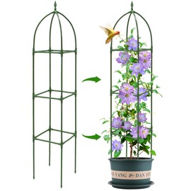 Garden Obelisk Trellis for Climbing Plants, 6FT Rustproof PE Coated Metal Potted Plant Climbing Support, Thickened Tube Plant Tower Trellis for Clematis Vine Support Outdoor Indoor (1 Pcs)
