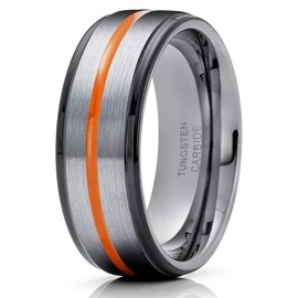Orange Tungsten Wedding Ring 8mm Tungsten Ring Black Tungsten Ring Anniversary Ring Men & Women 8mm Tungsten Ring (8)