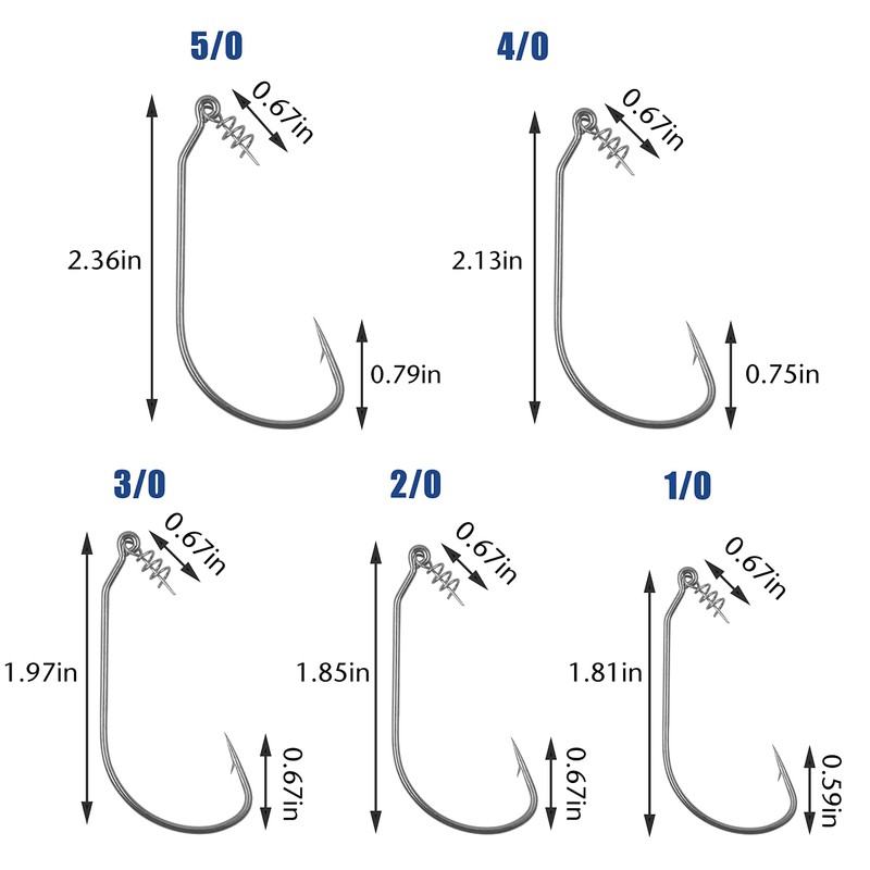 Twistlock Fishing Hooks 50pcs Worm Hooks with Centering Pin Spring