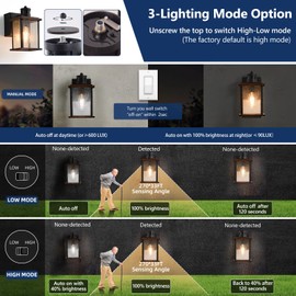 JOKAONOTL Dusk to Dawn Motion Sensor Outdoor Lighting Waterproof Outside Porch Lights with GFCI Outlets Exterior Lighting Fixtures for House Garage Front Door,Bulb Included,11''H