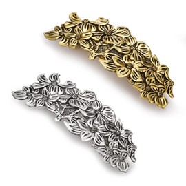 JKJF 2 Pcs Celtic Knot Barrette Vintage Hair Barrettes Medieval Hairpin Metal French Hair Clips Flower Engraved Headwear Hair Pins for Women Girls - Gold Silver Style 3