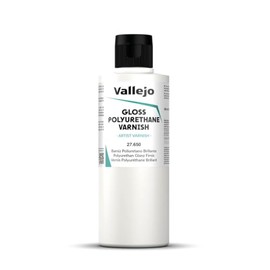 Vallejo - Polyurethane Varnish | Gloss Finish 200 ml. (6.76 fl.oz.) | Extraordinary Hardness & Permanence | Create a Perfect Clear Coat | Scratch Resistant for Outdoor and Indoor Surfaces