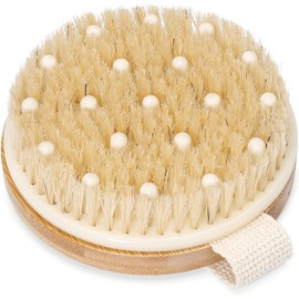 Cepillo Corporal Exfoliante de Madera con Cerdas Naturales,Cepillo Baño para Masaje y Exfoliación en Piel Seca o Húmeda,Cepillo con nodos,Estropajo para cuerpo,Exfoliante corporal (Redondo)