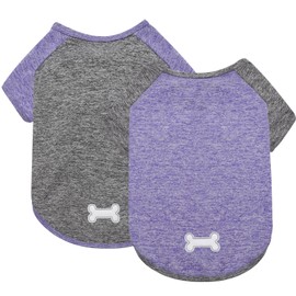 KYEESE 2 Pack Dog Shirts Quick Dry Breathable Raglan Sleeve Soft Stretchy Dog T-Shirts with Reflective Label Pet Clothes for Small Dogs Sun Protection, Purple+Grey, L