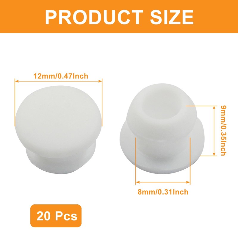 Murtenze 20PCS 8mm/0.31 Inch Silicone Hole Plugs Snap in Locking,