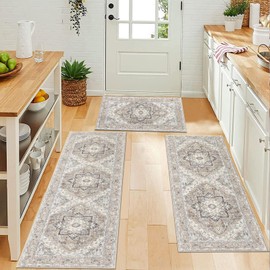 Pauwer Farmhouse Kitchen Rugs Sets of 3, Kitchen Runner Rugs Non Slip Washable, Boho Kitchen Mats for Floor, Indoor Door Mat Entrance, Laundry Room Rug, Thick Kitchen Floor Mat Carpet