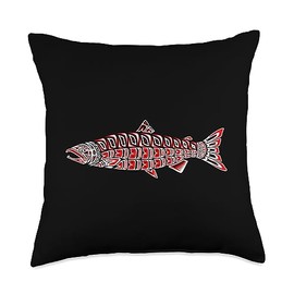 King Fishing for Fisherman Salmon Native American Indian Pacific Northwest Coast COHO Throw Pillow, 18x18, Multicolor