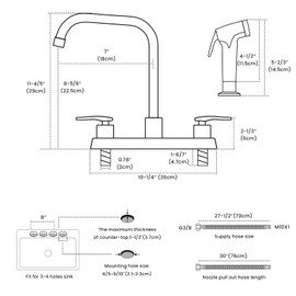 BLYLUND 4 Hole Kitchen Faucet with Sprayer, Two-Handle Stainless Steel High Arch 8 Inch Centerset Sink Faucets with Side Sprayer for Commercial RV Laundry Utility Kitchen Faucet (Matte Black)