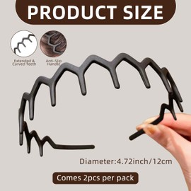 MQXAMN Set of 2 Zig Zag Headbands, Plastic Sharks Tooth Hair Comb Headband, Hair Hoop Accessory for Men & Women, Classic 90s Headband & Hairband, Wavy Headband with Teeth for Lady Girls - Black