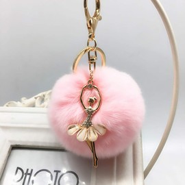 Shining crown Shiny Crown Soft Plush Keychain Fluffy Keychain 8cm Ballet Girl Creative Cute Little Angel Car Bag Pendant, Pink (pink 1)