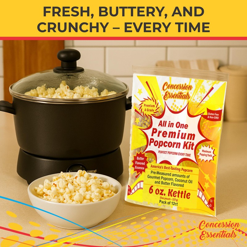 Concession Essentials 6oz Popcorn Portion Packs – Pre-Measured Kernels, Oil
