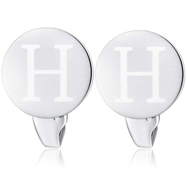 HONEY BEAR Letters Initials Letter Cufflinks Men's Stainless Steel Wedding Cufflinks Cuff Links Brushed Silver, Reusable, H